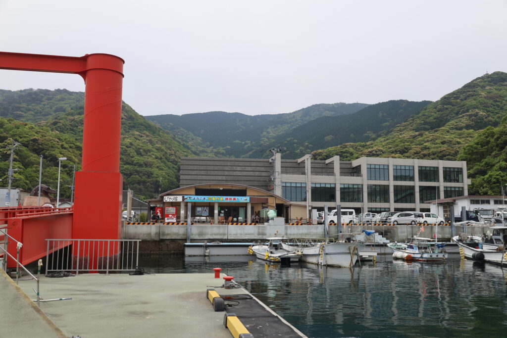 御所浦洪から見た恐竜の島博物館の画像